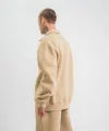 Unisex Double Oversize Patlı Yaka SweatShirt - Bej