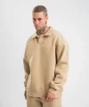 Unisex Double Oversize Patlı Yaka SweatShirt - Bej