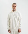 Unisex Double Oversize Patlı Yaka SweatShirt - Beyaz