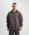 Unisex Double Oversize Patlı Yaka SweatShirt - Füme