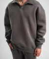 Unisex Double Oversize Patlı Yaka SweatShirt - Füme