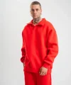 Unisex Double Oversize Patlı Yaka SweatShirt - Kırmızı