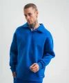 Unisex Double Oversize Patlı Yaka SweatShirt - Mavi