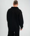 Unisex Double Oversize Patlı Yaka SweatShirt - Siyah