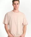 Unisex Düz Biskilet Yaka Oversize T-shirt - Bej
