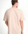 Unisex Düz Biskilet Yaka Oversize T-shirt - Bej