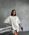 Unisex Düz Biskilet Yaka Oversize T-shirt - Beyaz