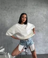 Unisex Düz Biskilet Yaka Oversize T-shirt - Beyaz