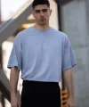 Unisex Düz Biskilet Yaka Oversize T-shirt - Gri