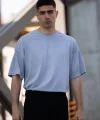 Unisex Düz Biskilet Yaka Oversize T-shirt - Gri