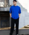 Unisex Düz Biskilet Yaka Oversize T-shirt - Mavi