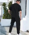 Unisex Düz T-Shirt ve Eşofman Takımı - Siyah
