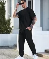 Unisex Düz T-Shirt Ve Eşofman Takımı - Siyah