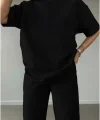 Unisex Düz T-Shirt ve Eşofman Takımı - Siyah