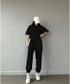 Unisex Düz T-Shirt ve Eşofman Takımı - Siyah