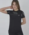 Unisex Göğüs Fermuarlı Baskılı T-Shirt - Siyah