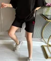 Unisex İki İplik Baskılı Cepli Oversize Şort - Siyah