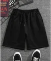 Unisex İki İplik Düz Oversize Şort - Siyah