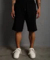 Unisex İki İplik Düz Oversize Şort - Siyah