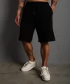 Unisex İki İplik Düz Oversize Şort - Siyah