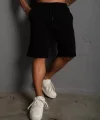 Unisex İki İplik Düz Oversize Şort - Siyah
