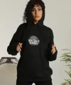 Unisex ırt Baskılı Kapüşonlu Üç İplik Oversize weatshirt  iyah