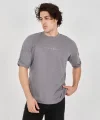 Unisex Jakar Kumaş Rahat Kol T-Shirt - Gri