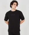 Unisex Jakar Kumaş Rahat Kol T-Shirt - Siyah