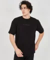 Unisex Jakar Kumaş Rahat Kol T-Shirt - Siyah