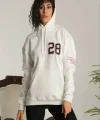 Unisex Kapşonlu Baskılı Sweetshirt - Beyaz