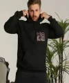 Unisex Kapşonlu Baskılı Sweetshirt - Siyah