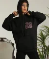Unisex Kapşonlu Baskılı Sweetshirt - Siyah