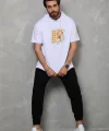 Unisex Kapşonlu Kısa Kol Oversize Baskılı T-Shirt - Beyaz