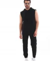 Unisex Kapşonlu Kolsuz Eşofman Takımı- Siyah