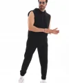 Unisex Kapşonlu Kolsuz Eşofman Takımı- Siyah