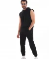 Unisex Kapşonlu Kolsuz Eşofman Takımı- Siyah