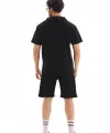 Unisex Kapşonlu Oversize T-Shirt Şortlu Takım - Siyah