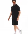 Unisex Kapşonlu Oversize T-Shirt Şortlu Takım - Siyah