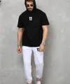 Unisex Kapşonlu Oversize T-Shirt Takım - Siyah