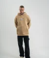 Unisex Kapşonlu Uzun Kol Patchli Nakışlı SweatShirt - Bej