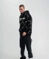 Unisex Kapşonlu Varak ve Pano Baskılı SweatShirt- Siyah