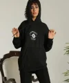 Unisex Kapüşonlu Üç İplik Oversize Baskılı Sweatshirt - Siyah