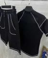 Unisex Karoyaka Dikişli Şortlu Takım - Siyah