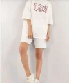 Unisex Nakış İşlemeli Şort Takım  Beyaz