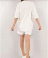 Unisex Nakış İşlemeli Şort Takım  Beyaz