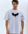 Unisex Ön ve Kol Baskılı Oversize T-shirt - Beyaz