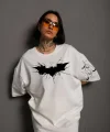 Unisex Ön Ve Kol Baskılı Oversize Tshirt  Beyaz