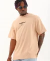 Unisex Oversize Baskılı Bisiklet Yaka T-Shirt - Bej