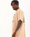 Unisex Oversize Baskılı Bisiklet Yaka T-Shirt - Bej