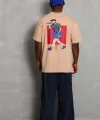 Unisex Oversize Baskılı Bisiklet Yaka T-Shirt - Bej